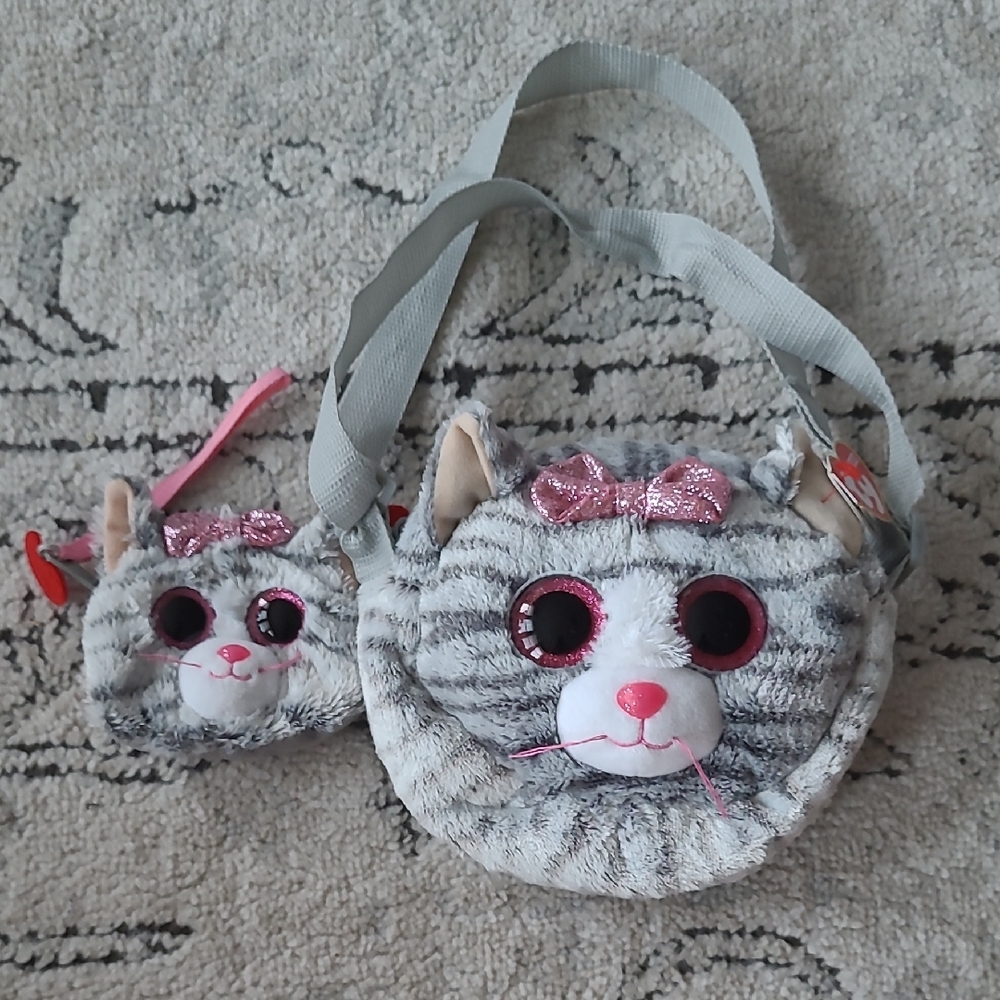 Ty KIKI Gray Cat Purse With Mini Change Pouch